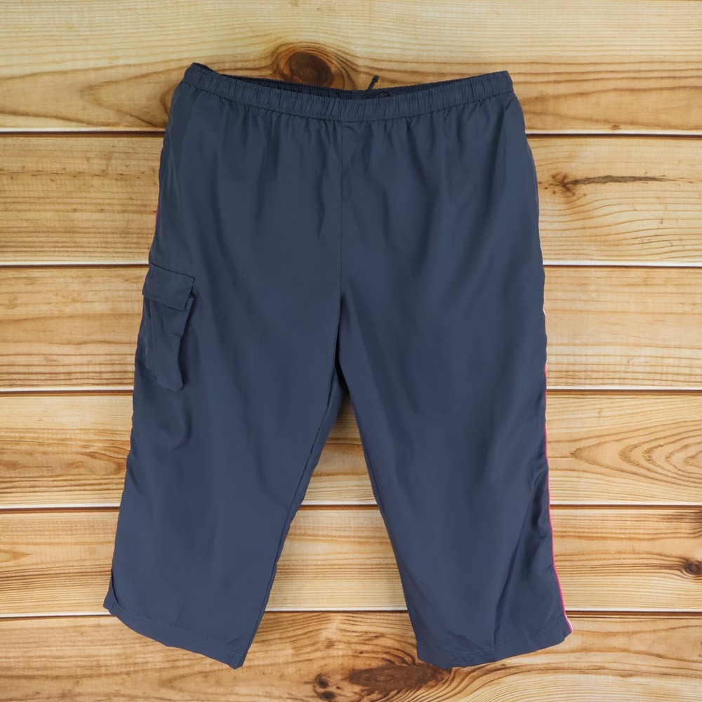 BCG Capri Track Pants Sweatpants Women Size L Gray White Side Stripe LIGHTWEIGHT